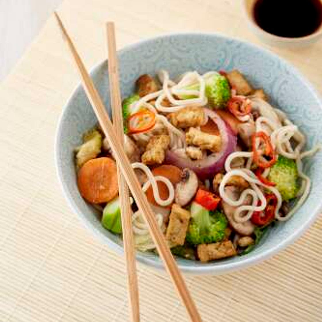 Wok aux lanières de tofu aux légumes à l’orientale