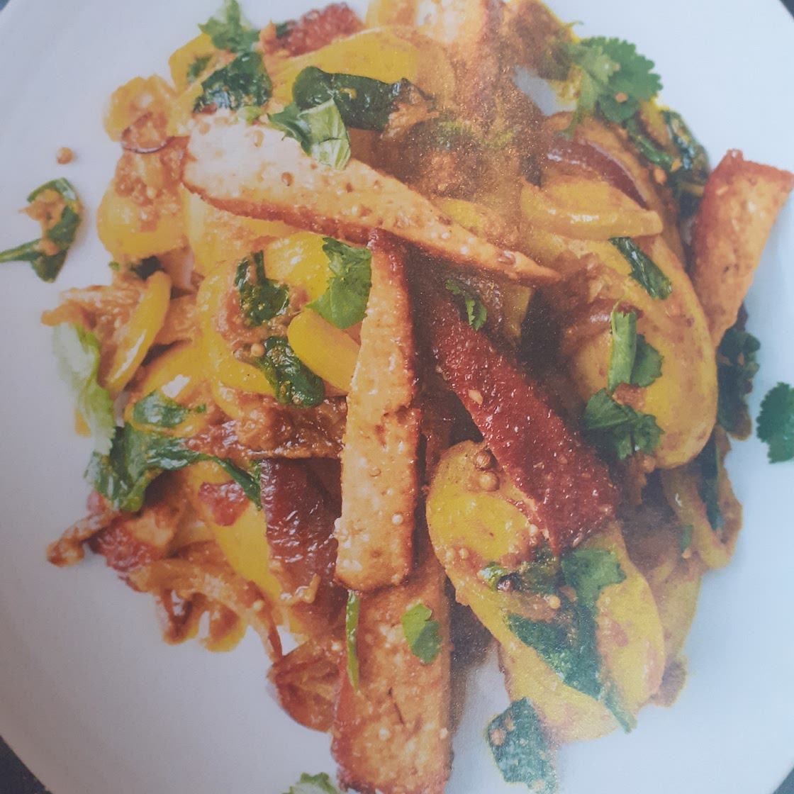 Smoked tofu and curried new potatoes