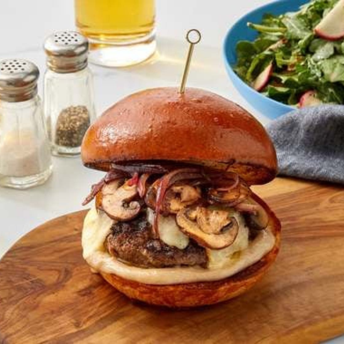 Father's Day Truffle & Fontina Burgers with Sautéed Mushrooms & Arugula Salad