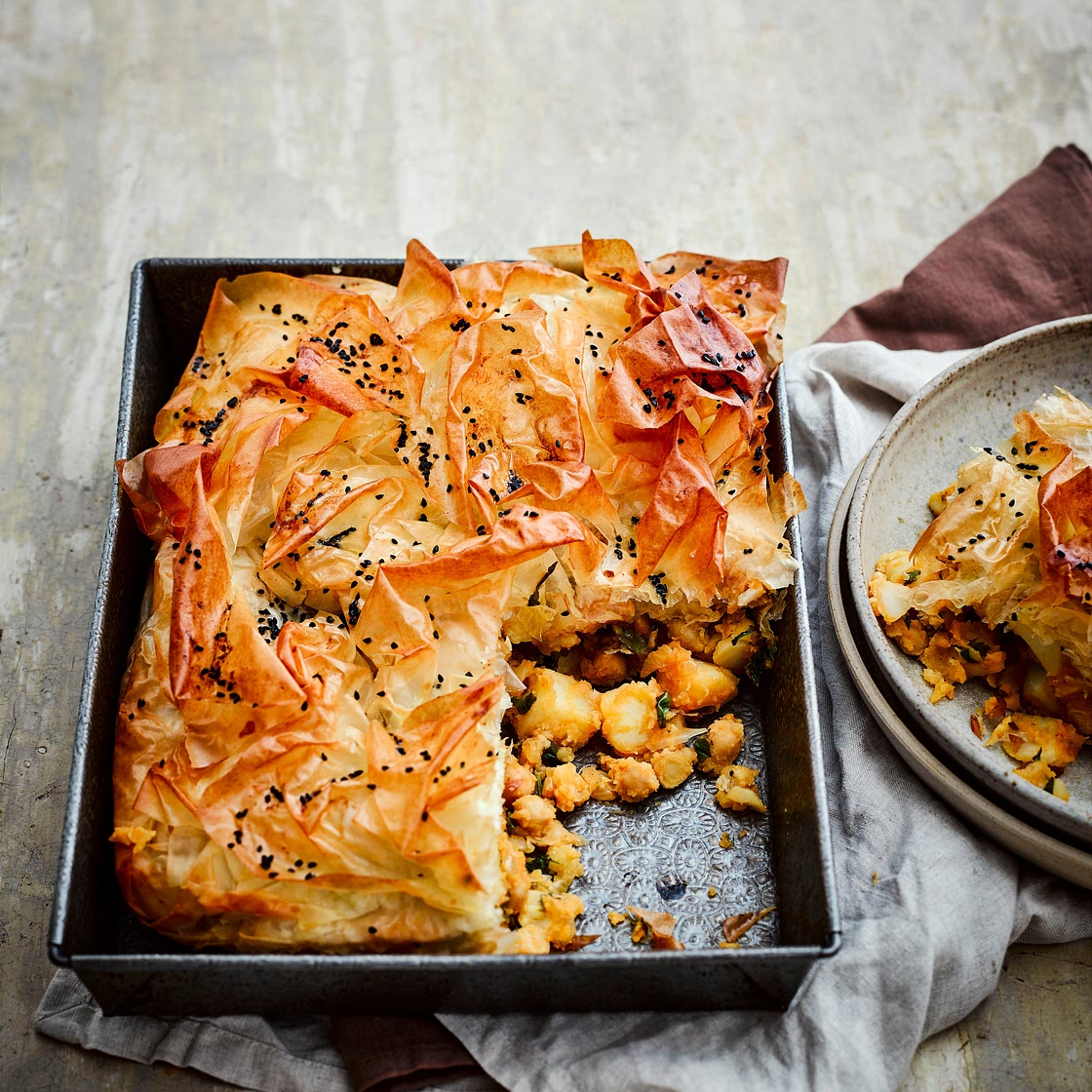 Spicy chickpea, potato and filo slice