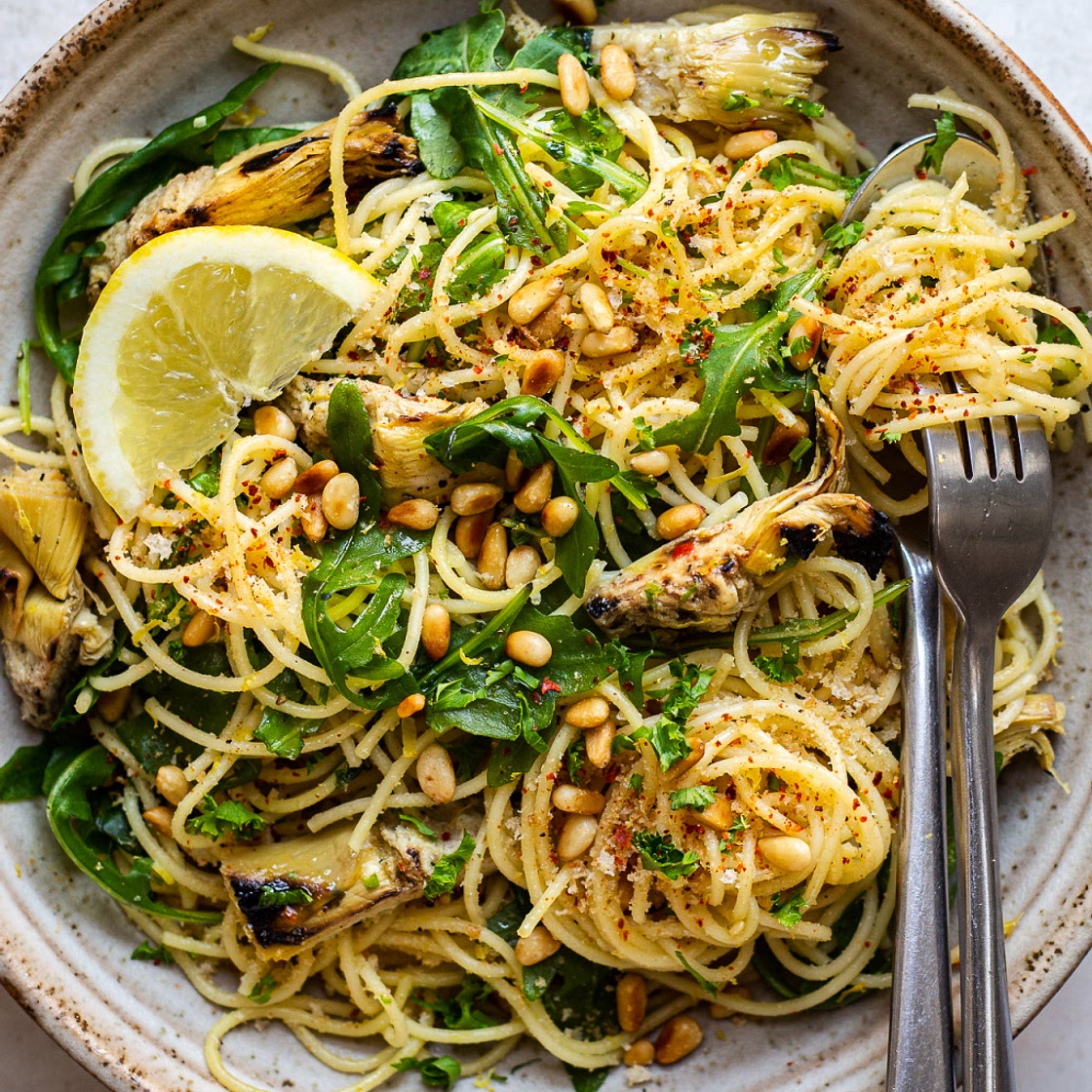 Vegan artichoke pasta