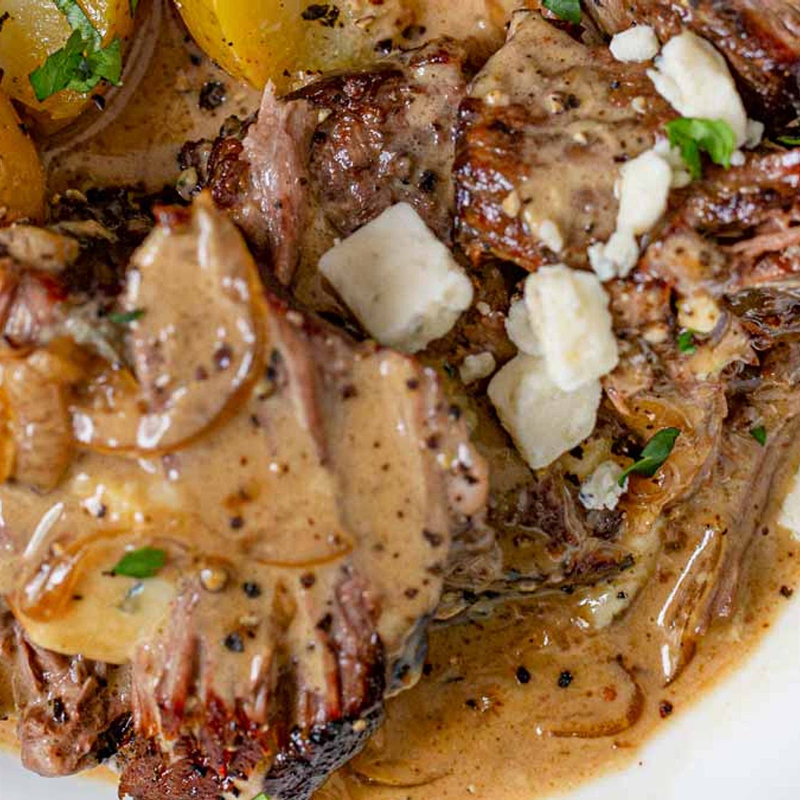 Steakhouse Pot Roast With Blue Cheese Gravy - Healthier