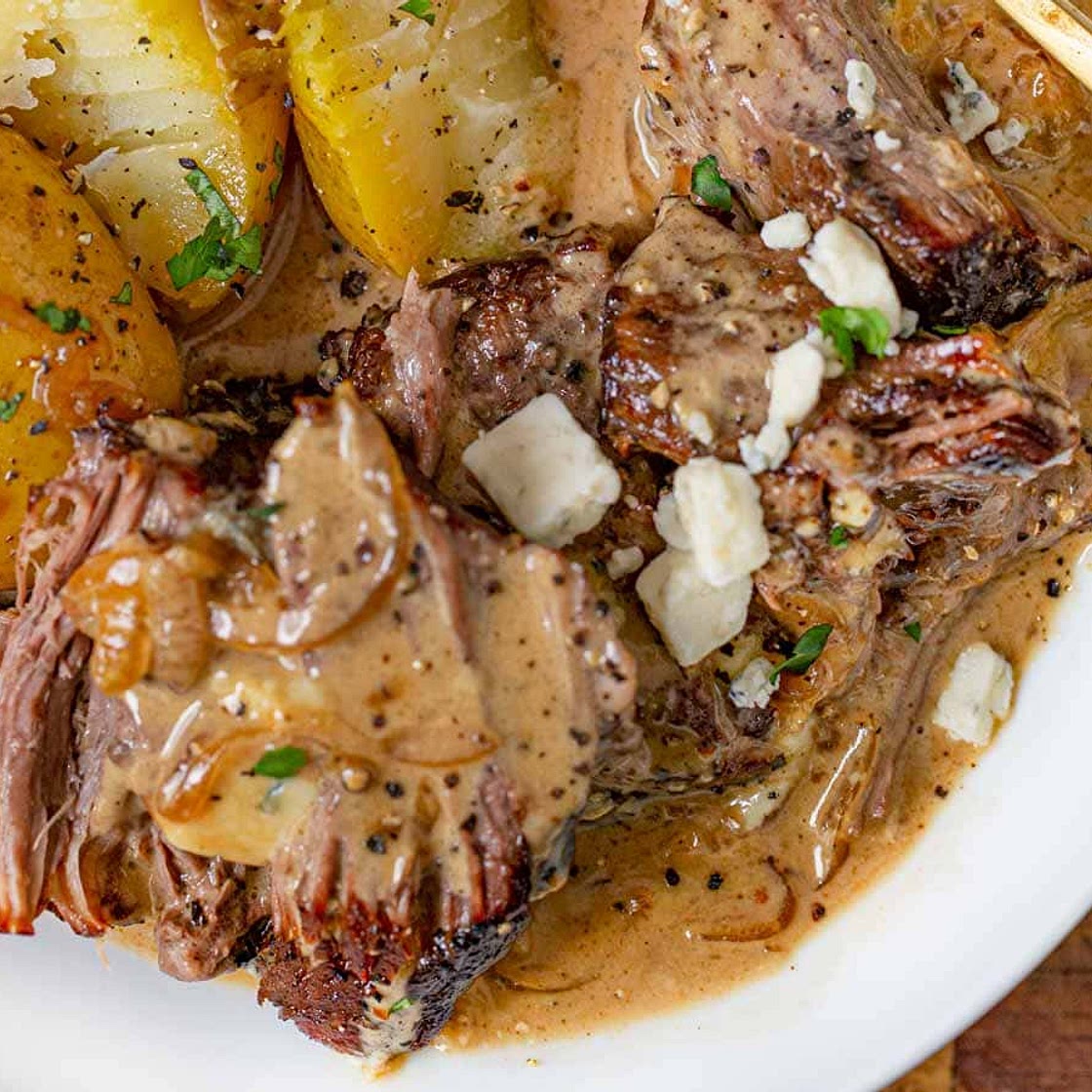 Steakhouse Pot Roast With Blue Cheese Gravy - Healthier
