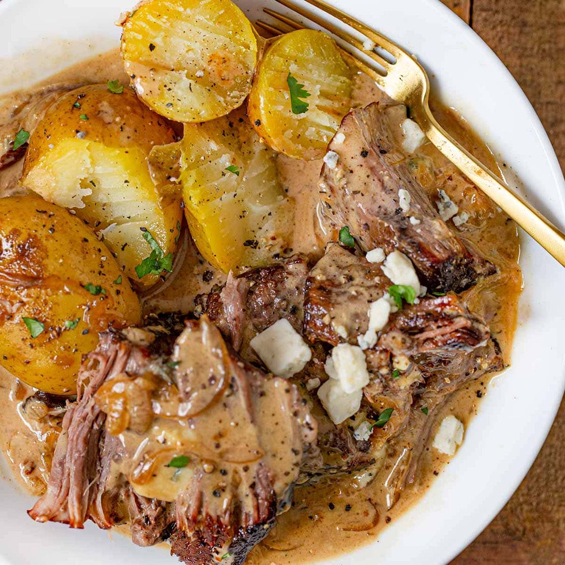 Steakhouse Pot Roast With Blue Cheese Gravy - Healthier