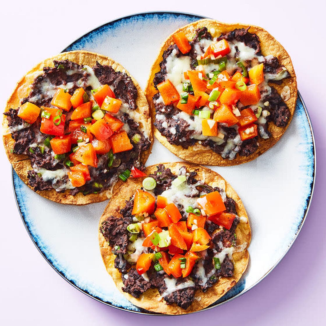 Black Bean & Cheese Tostadas with Marinated Peppers