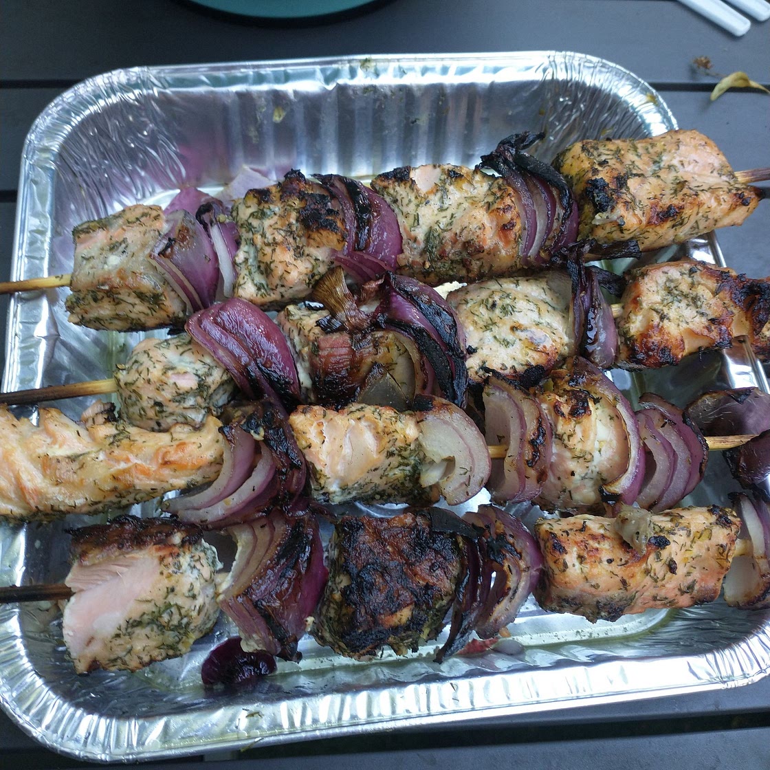 Grilled Lemon-Dill Salmon Kabobs