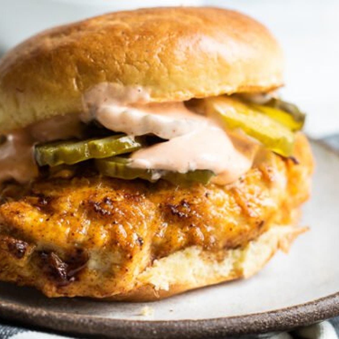 Air Fryer Chicken Sandwich with Sriracha Mayo