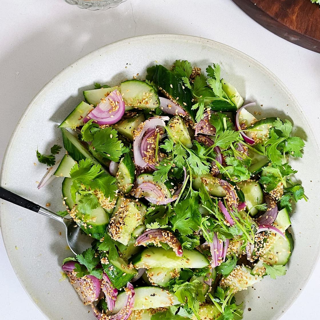 CUCUMBERS with RED ONION and SESAME