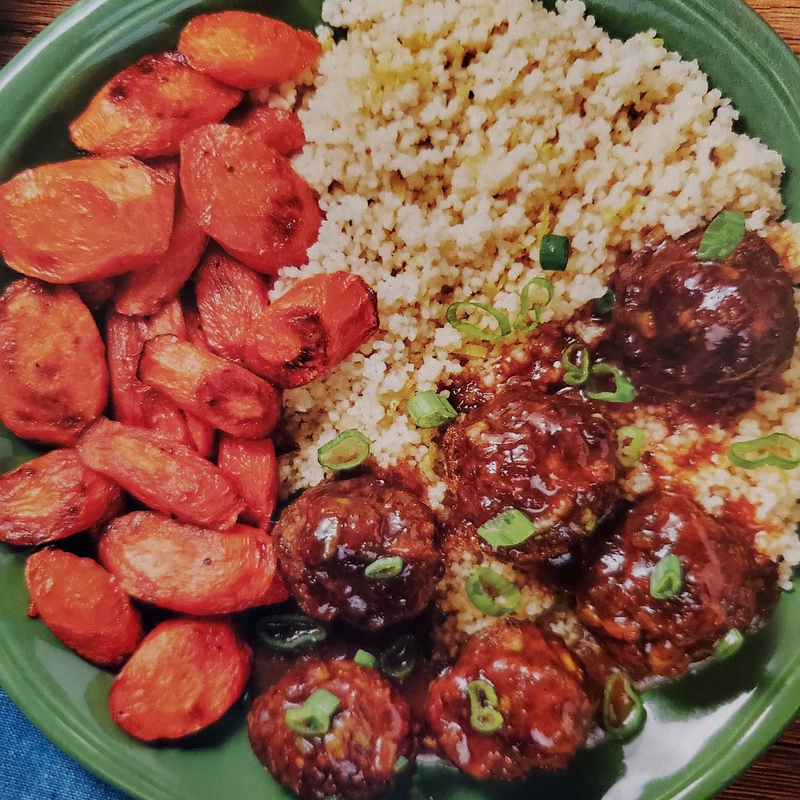 Apricot Glazed Meatballs w/ Carrots & Couscous - Unhealthy, 90min