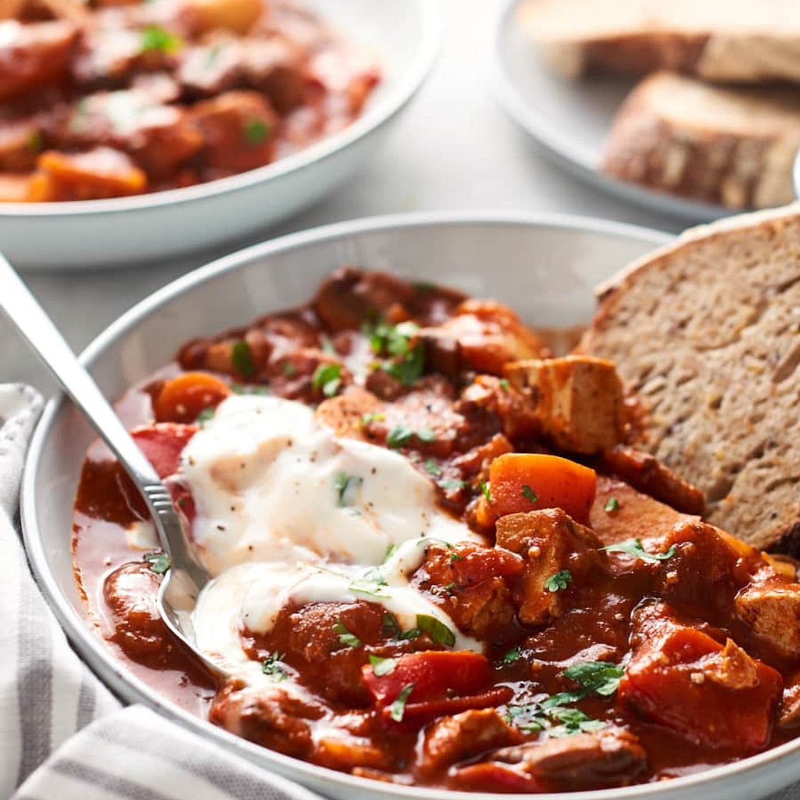 Vegan Goulash with Mushrooms and Smoked Tofu