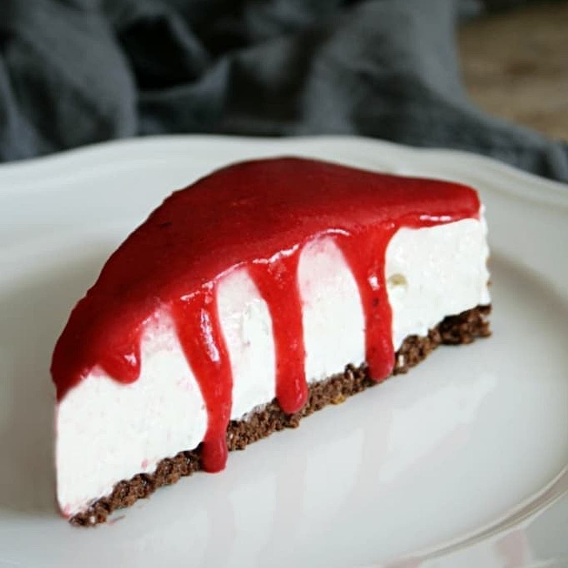 Vegan Cream Cheese Cake with Crispy Base and Fruit Sauce