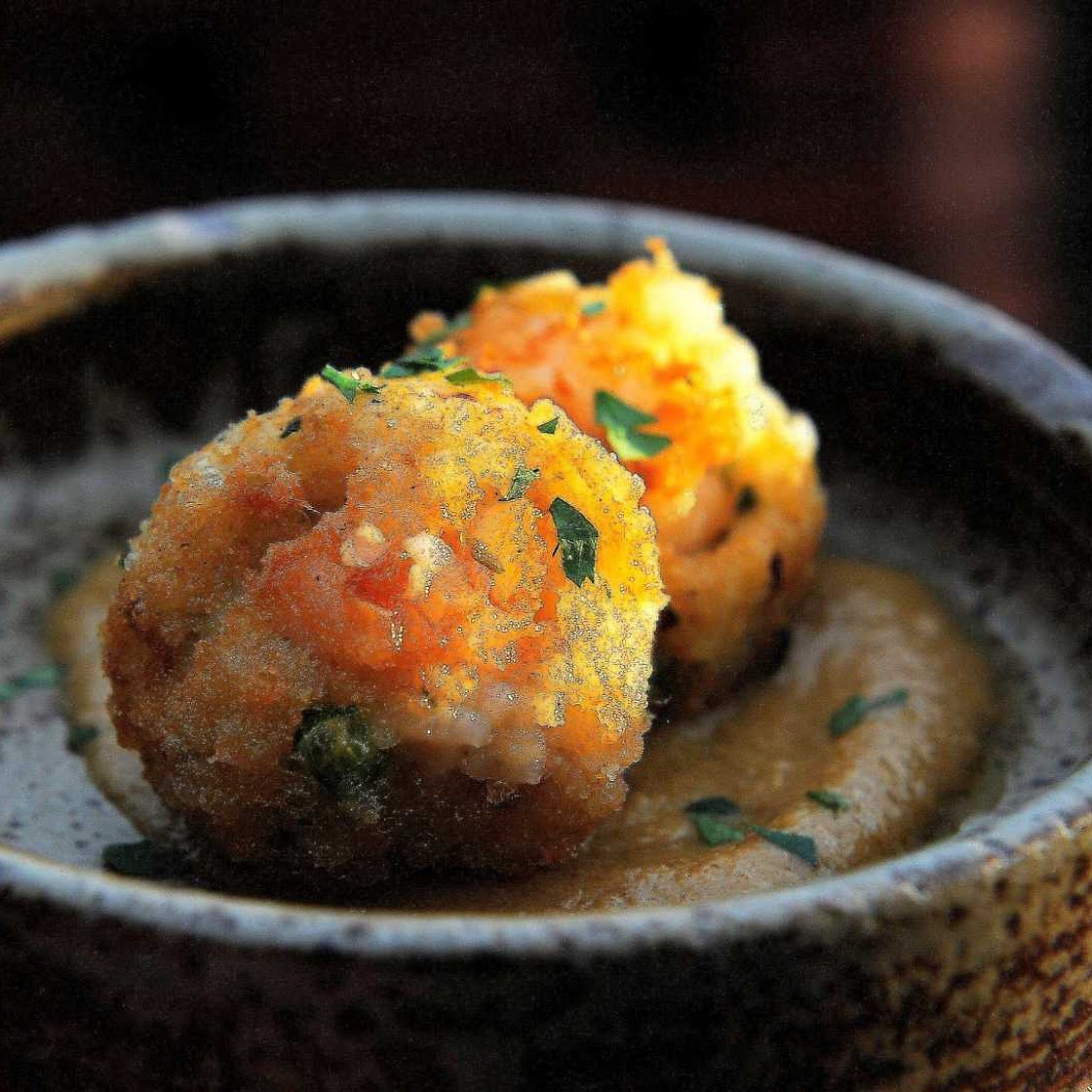Rice-and-Shrimp Croquettes with Tomato Chili Sauce