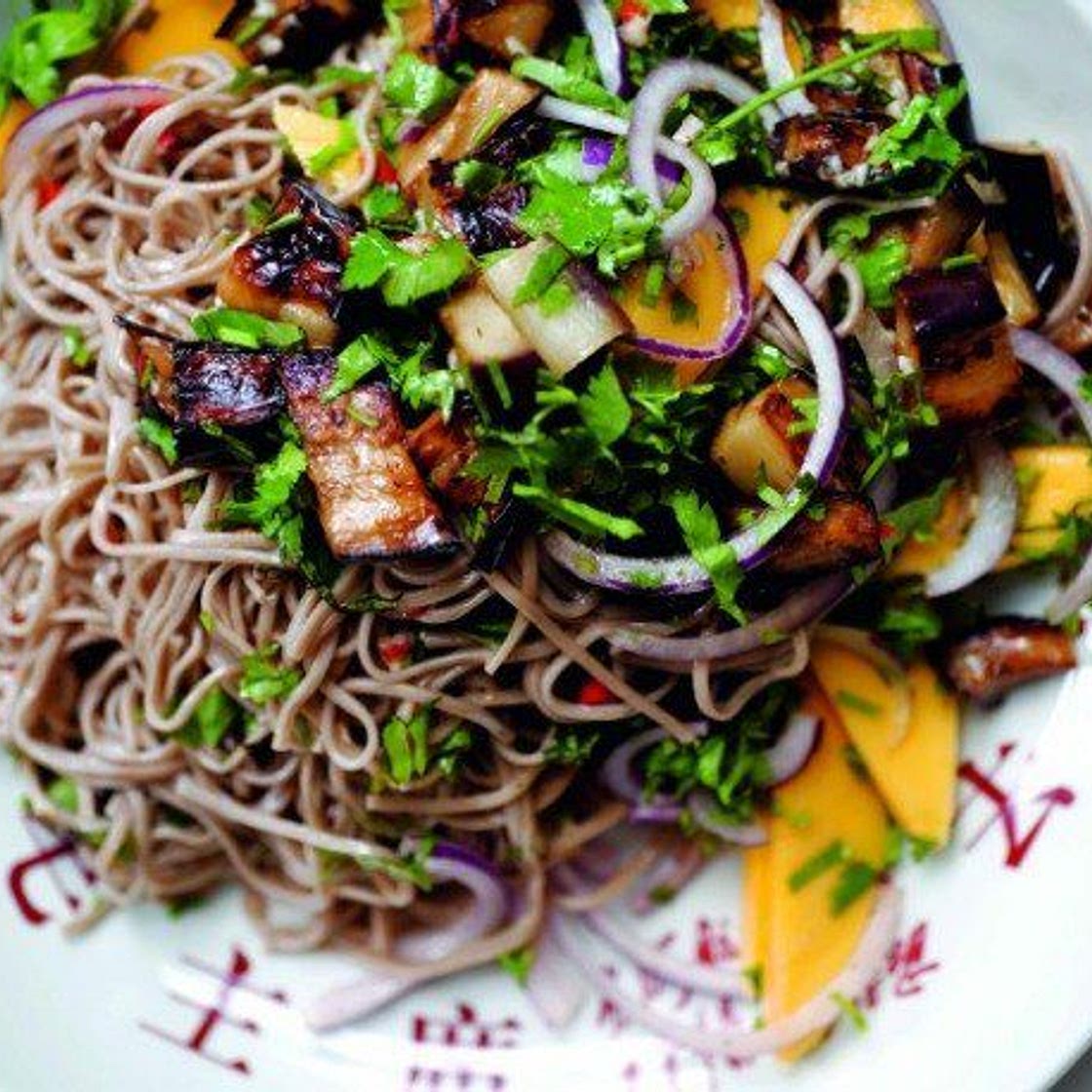 Soba Noodles with Eggplant and Mango Recipe | Cook the Book
