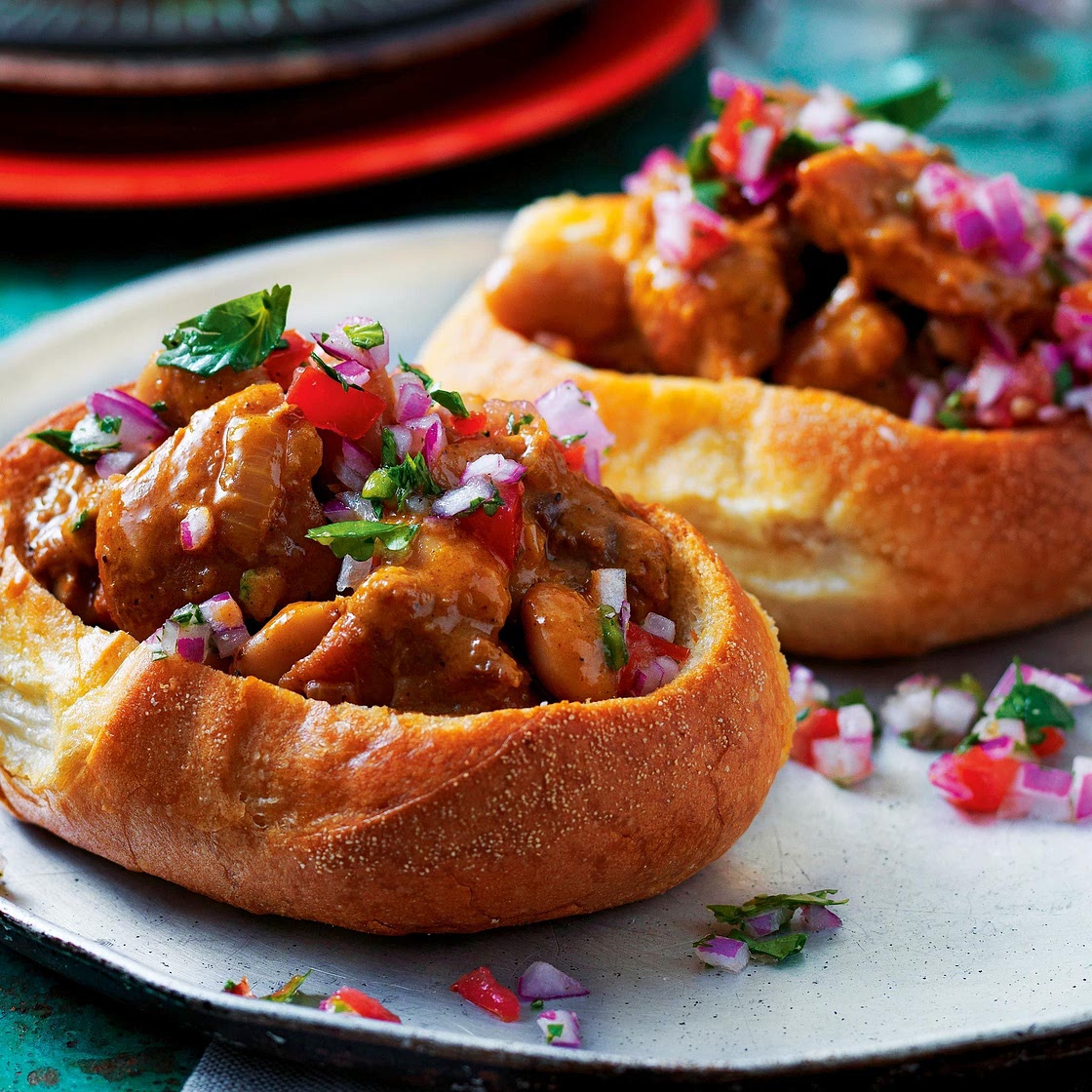 Bunny chow (chicken curry rolls)