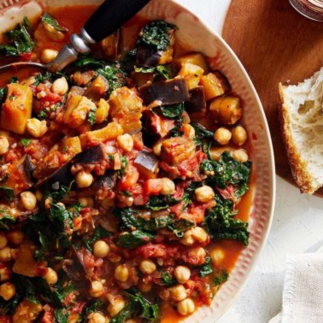 Braised Harissa Eggplants & Greens