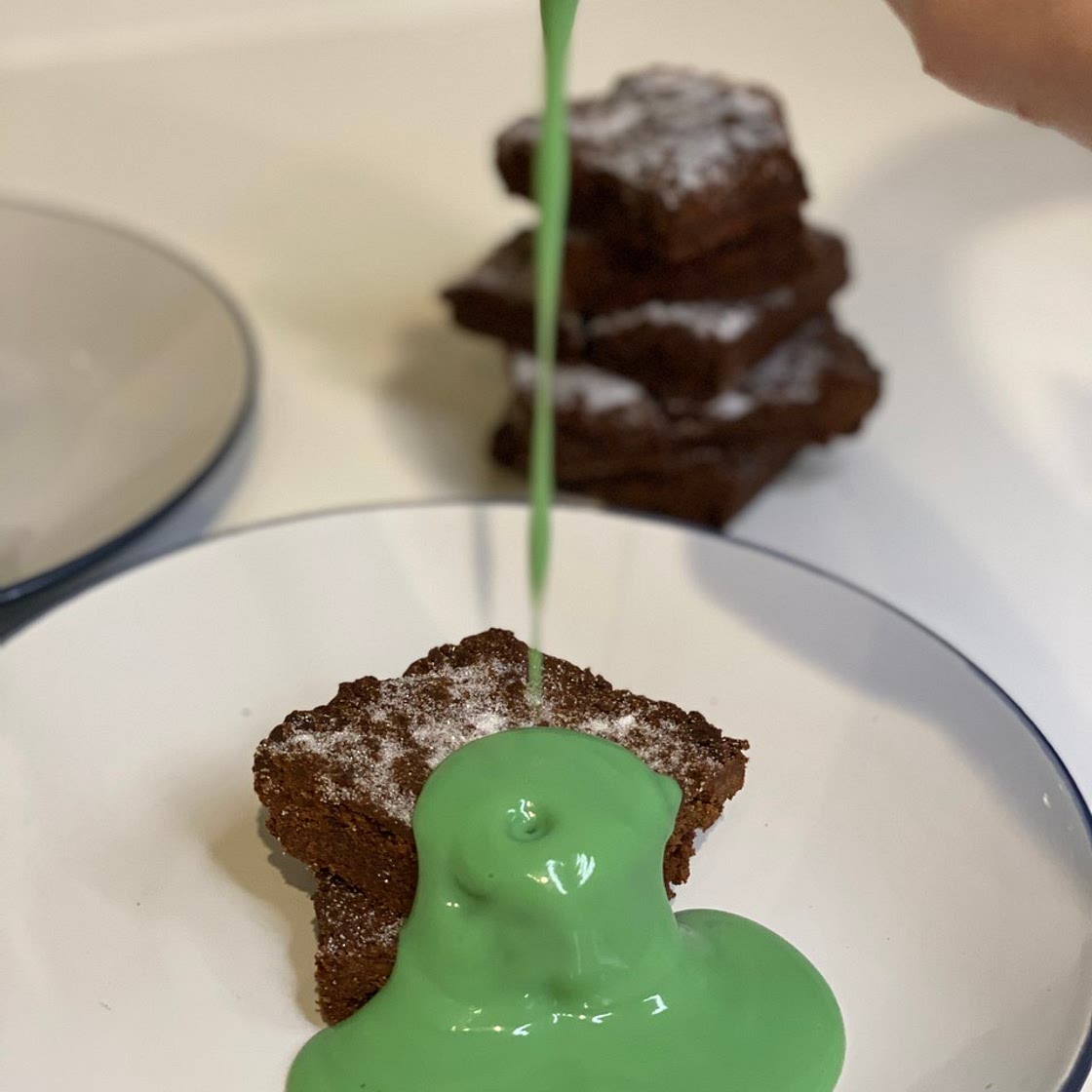 Chocolate Concrete Cake & Mint Custard