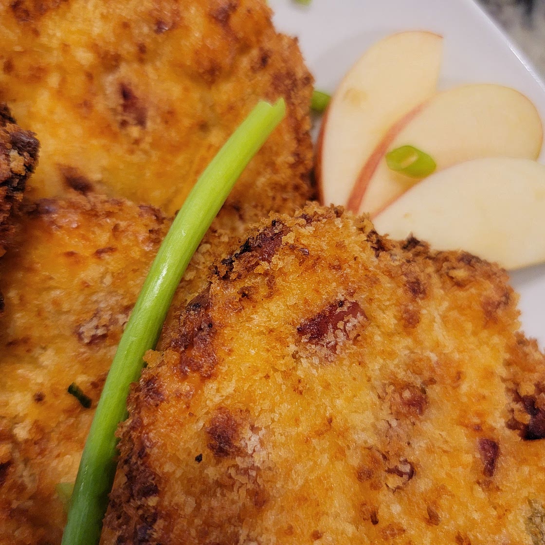 Air Fryer Ham And Cheese Gritter Fritters with Sausage Gravy
