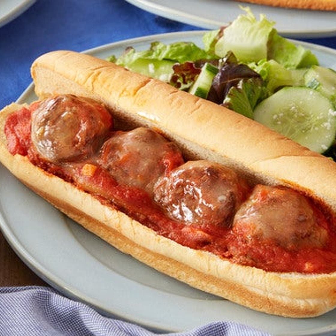 Italian Meatball Sandwiches with Red Leaf Lettuce & Cucumber Salad
