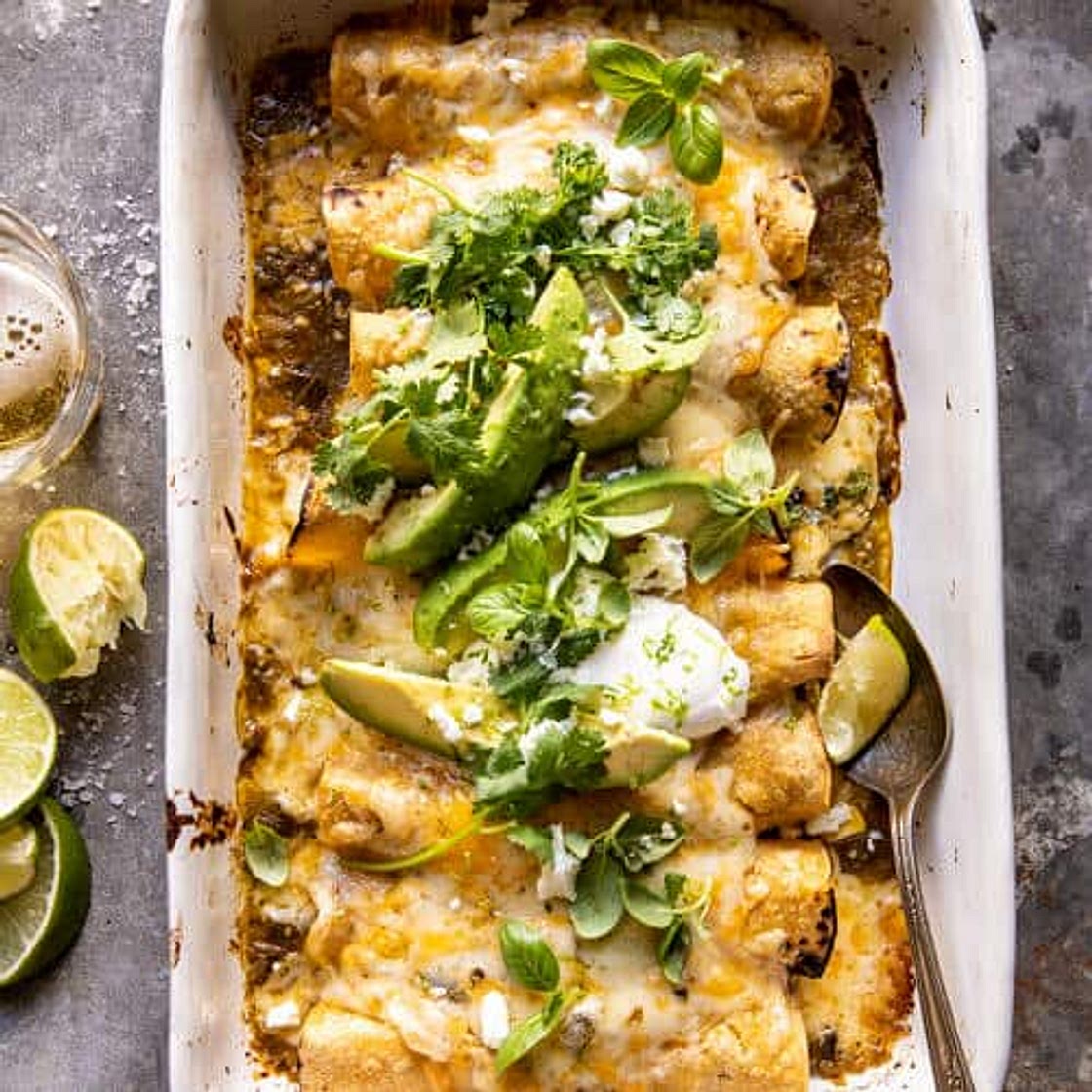 Sheet Pan Cheesy Poblano Corn Enchiladas