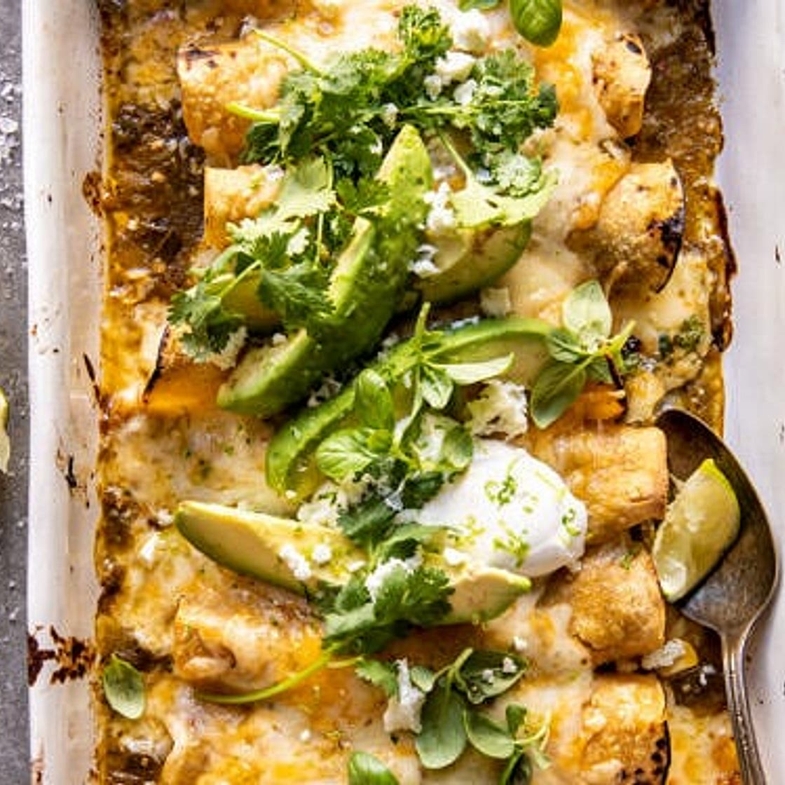 Sheet Pan Cheesy Poblano Corn Enchiladas