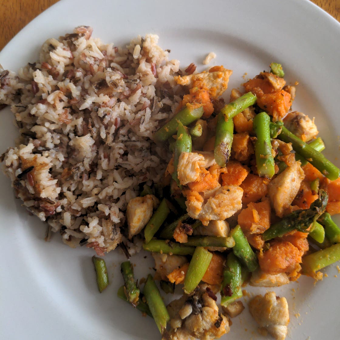 Skillet Chicken with Sweet Potato and Asparagus