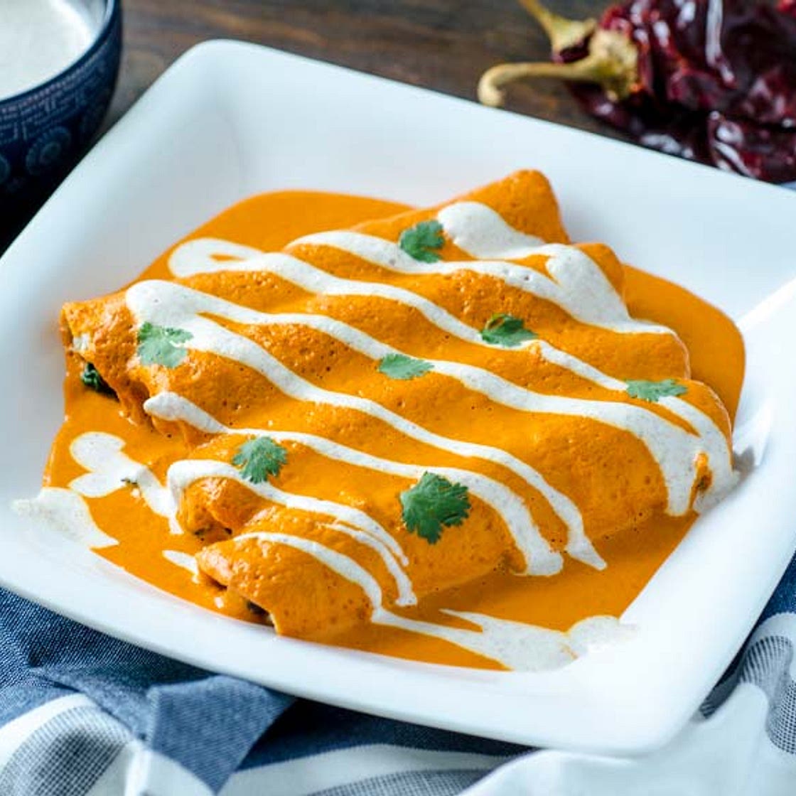 Peanut Enchiladas with Braised Greens