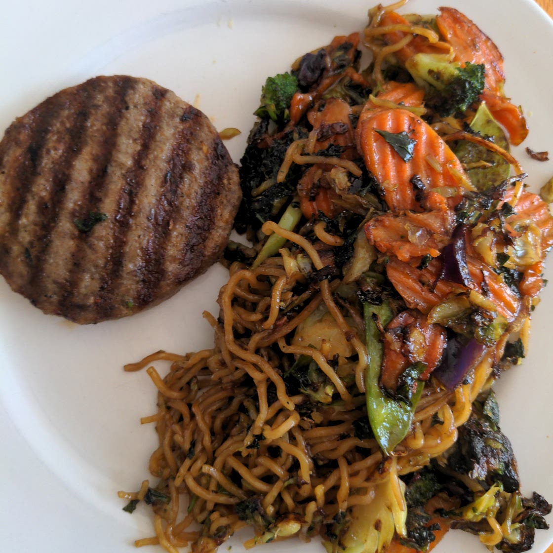 Sausage Patty and Teriyaki Vegetables with Noodles