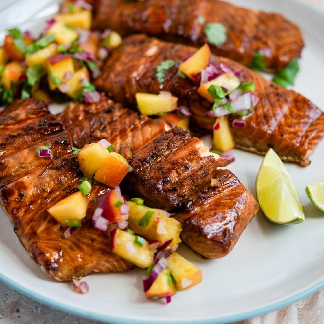 Grilled Salmon Fillet with Peach Salsa