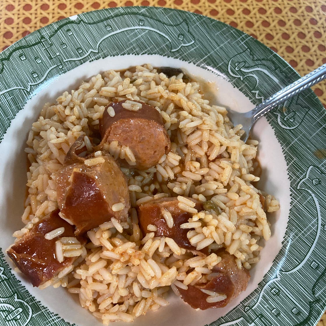 Sausage jambalaya and a salad