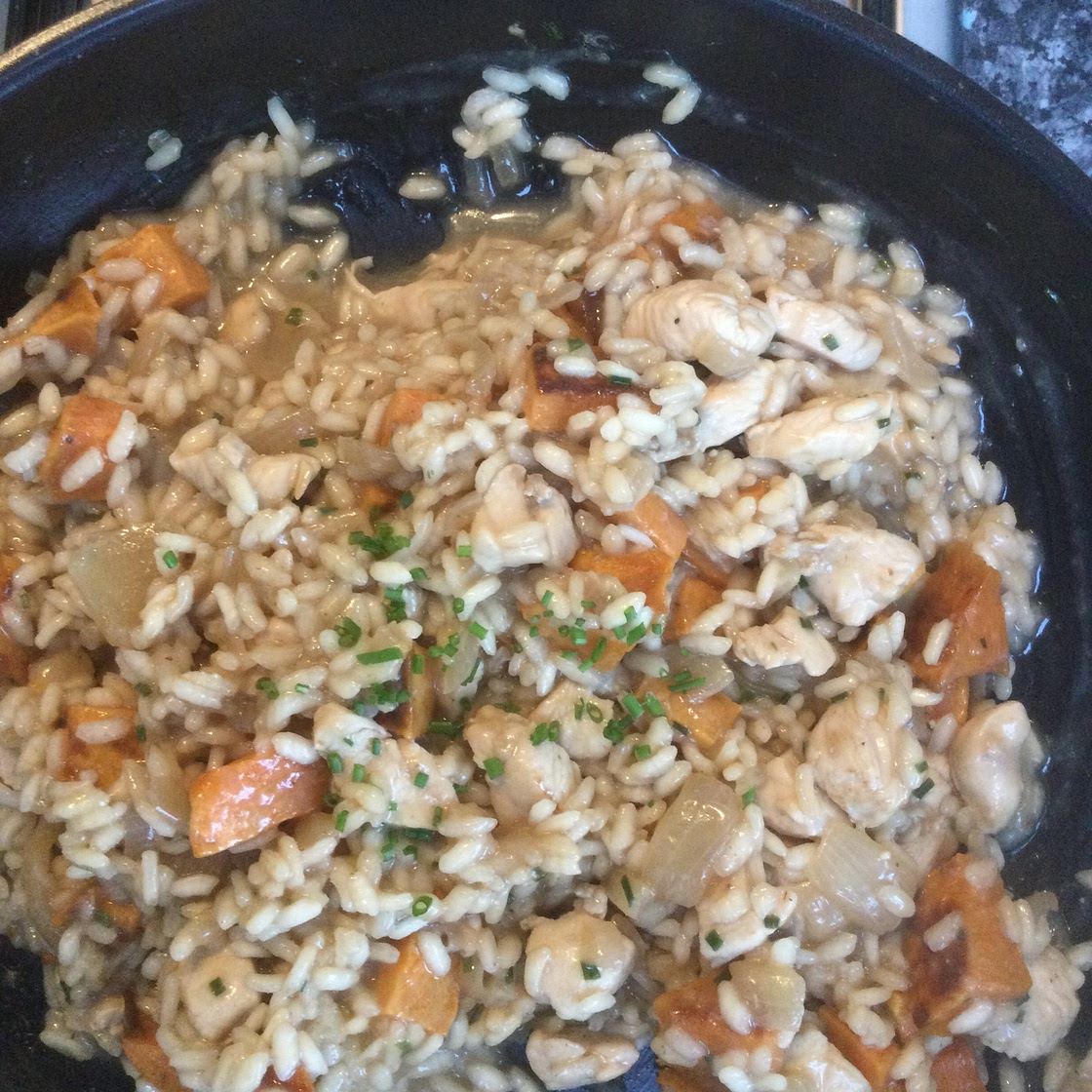 syn-free sweet potato, chive and chicken risnotto