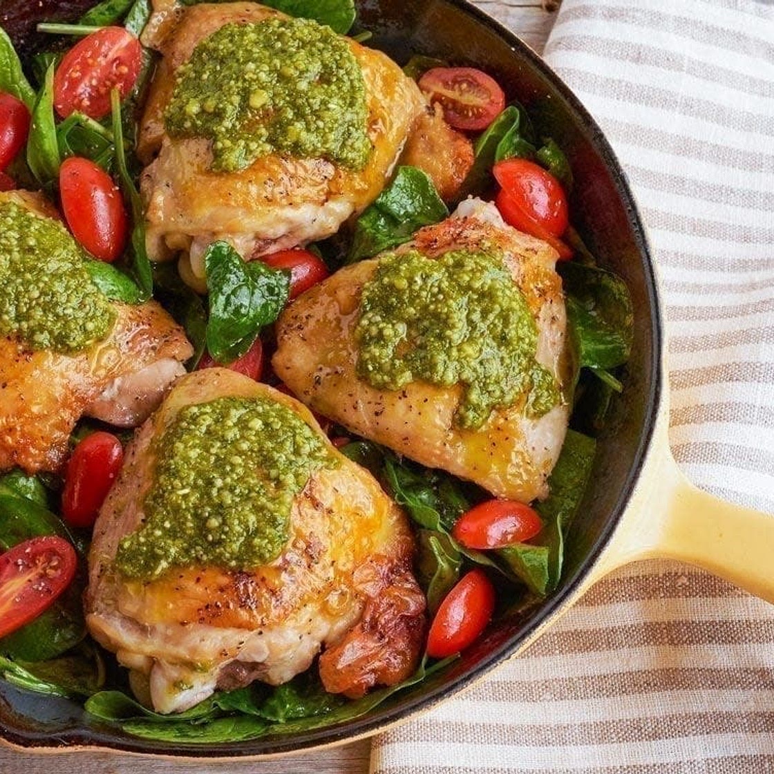 Pan-roasted Italian chicken with pesto