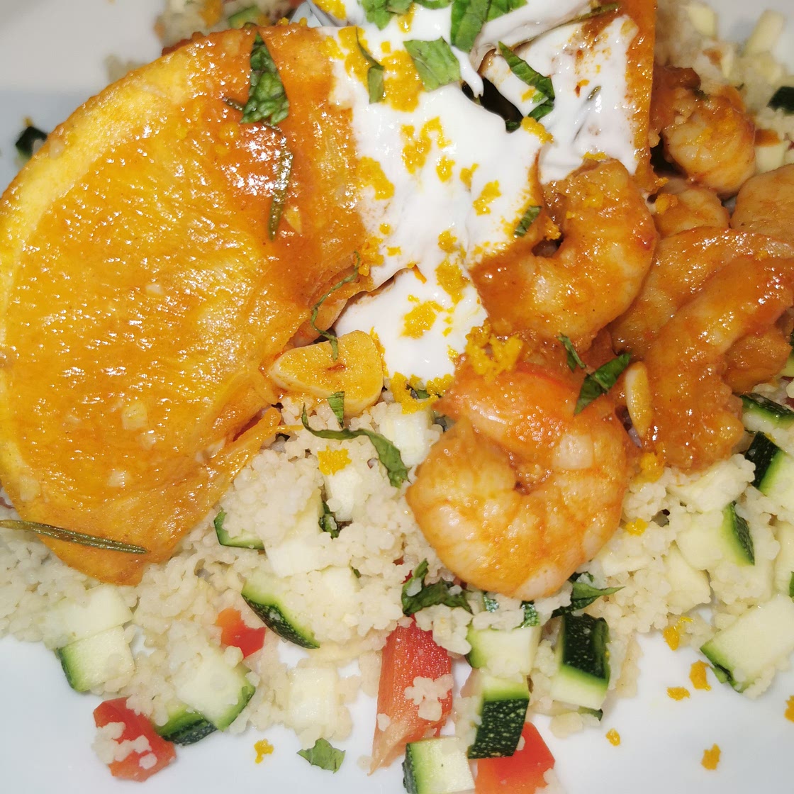 Prawns with rainbow couscous