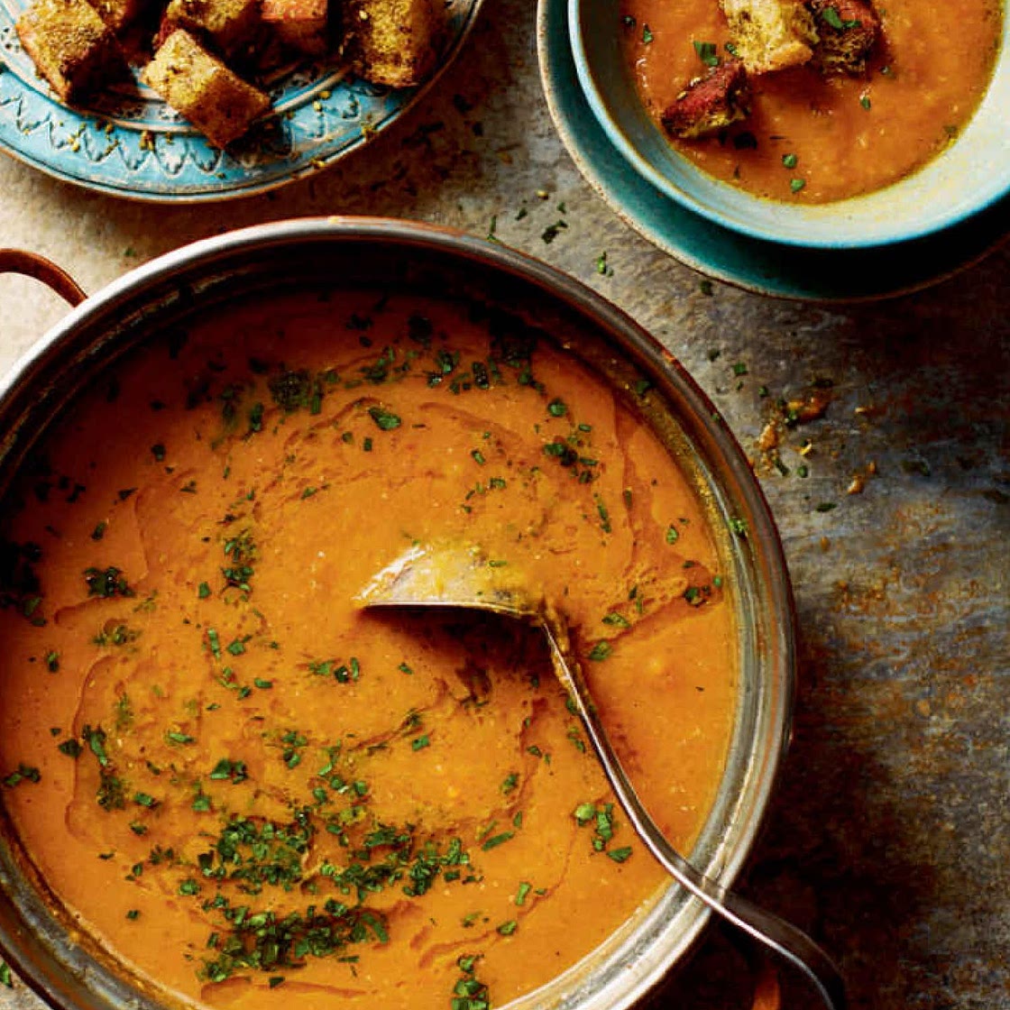 Red Lentil and Squash Soup with Za'atar Croutons