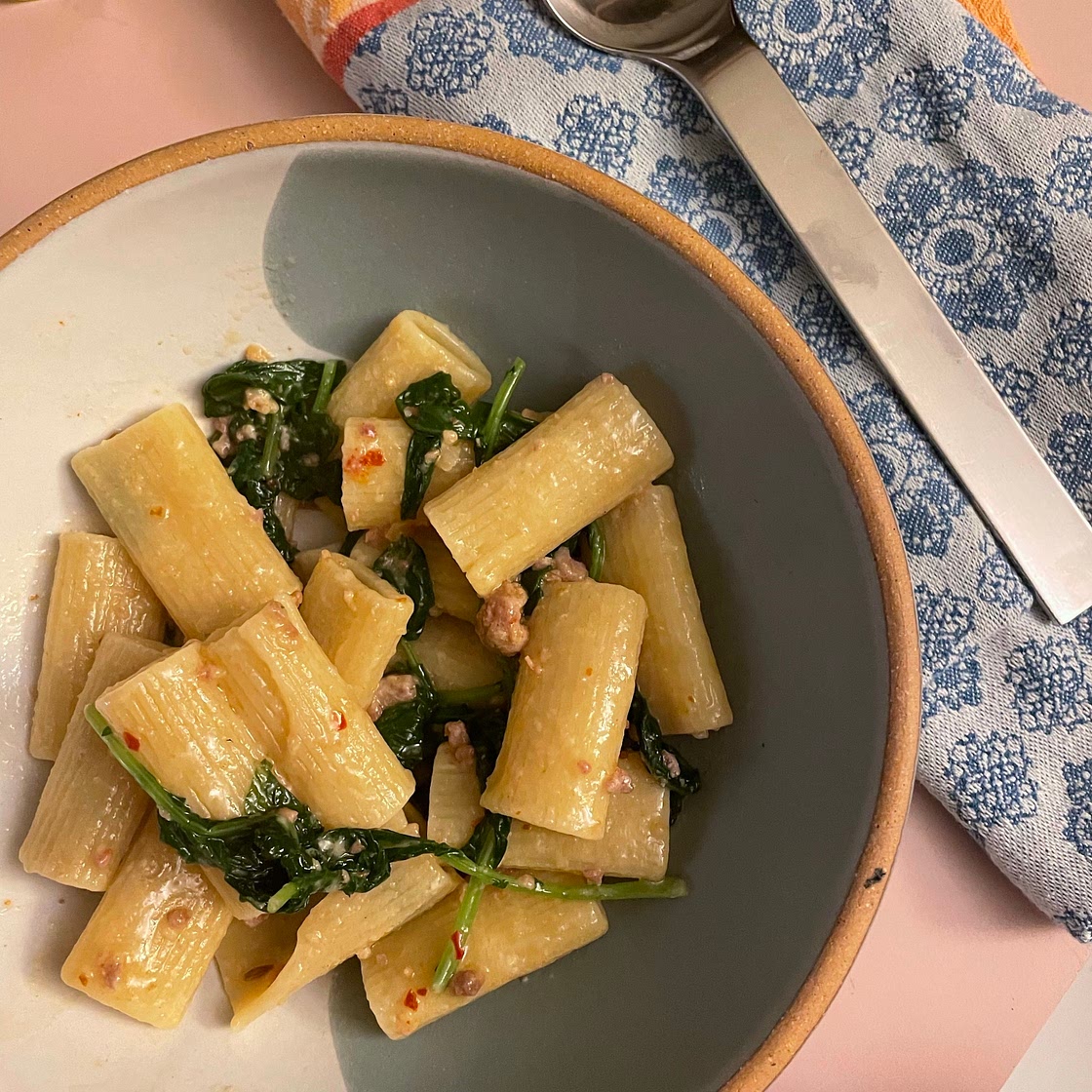 Rigatoni with Sausage, Beans, and Greens