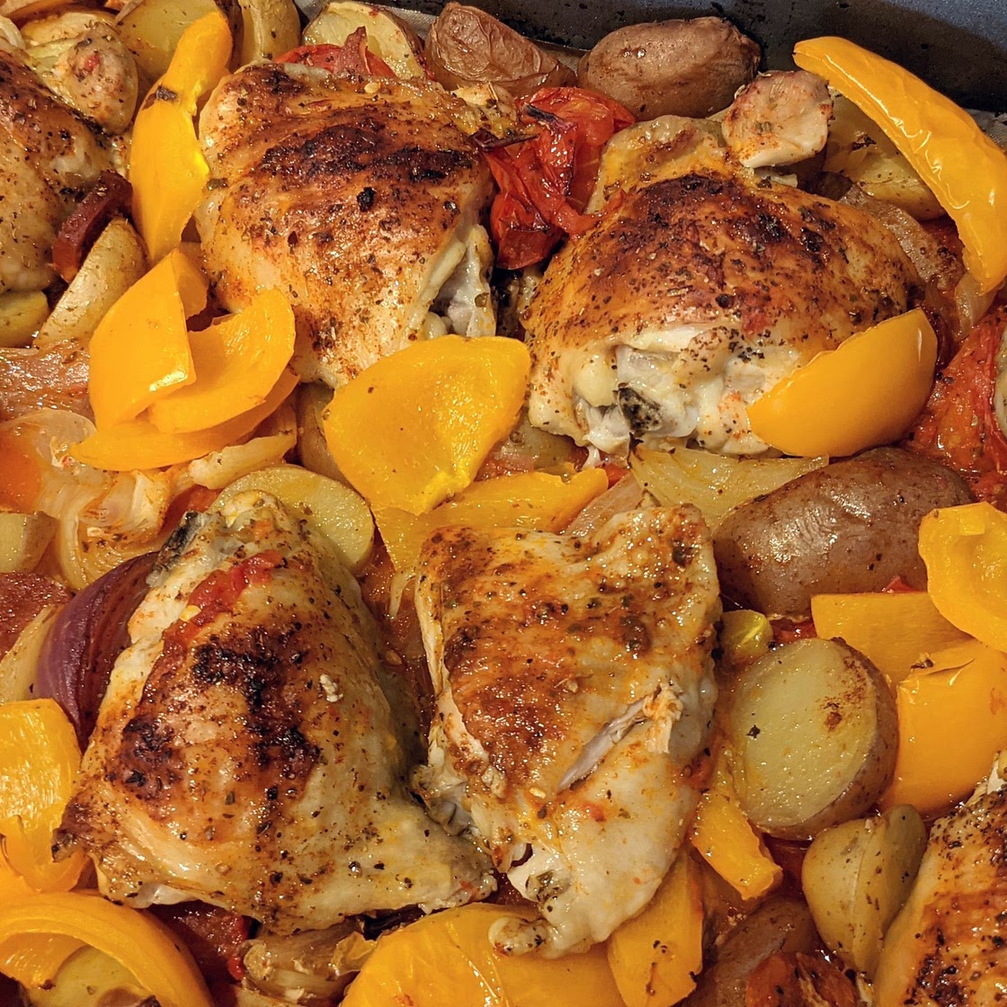 Spanish-style chicken bake