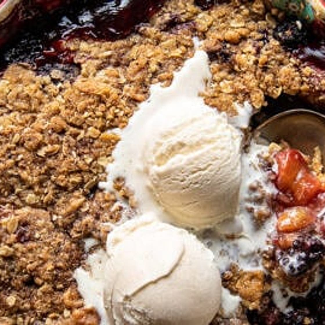 Cinnamon Maple Brown Butter Blackberry Peach Crisp