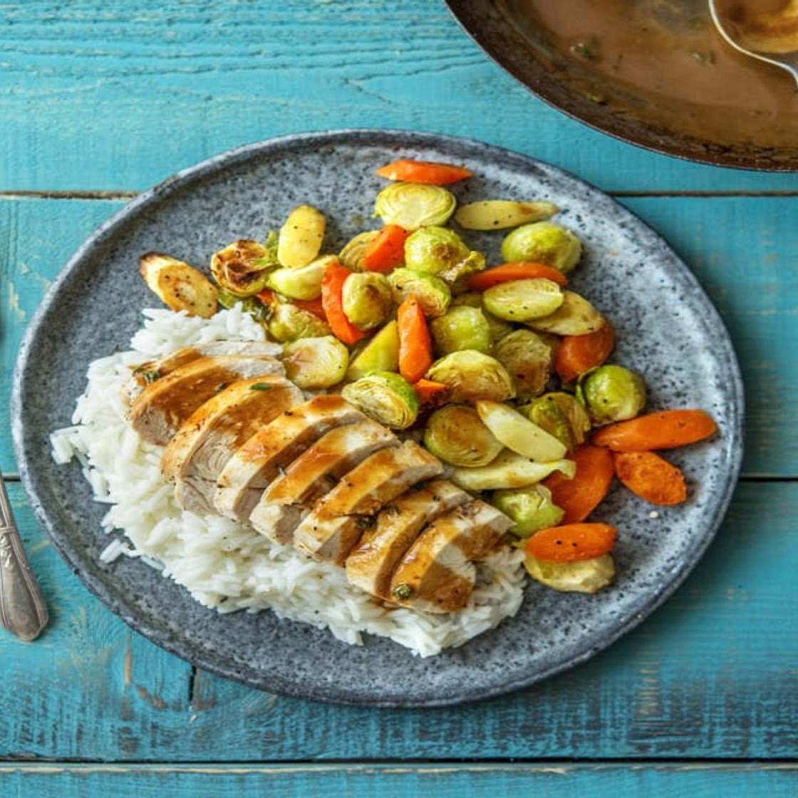 Oven Roasted Chicken with Winter Veggies & Lemon Thyme Sauce