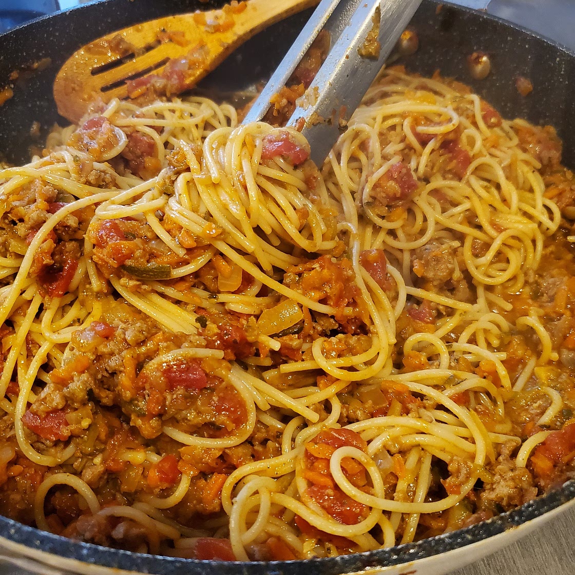 Spaghetti and impossible meat sauce