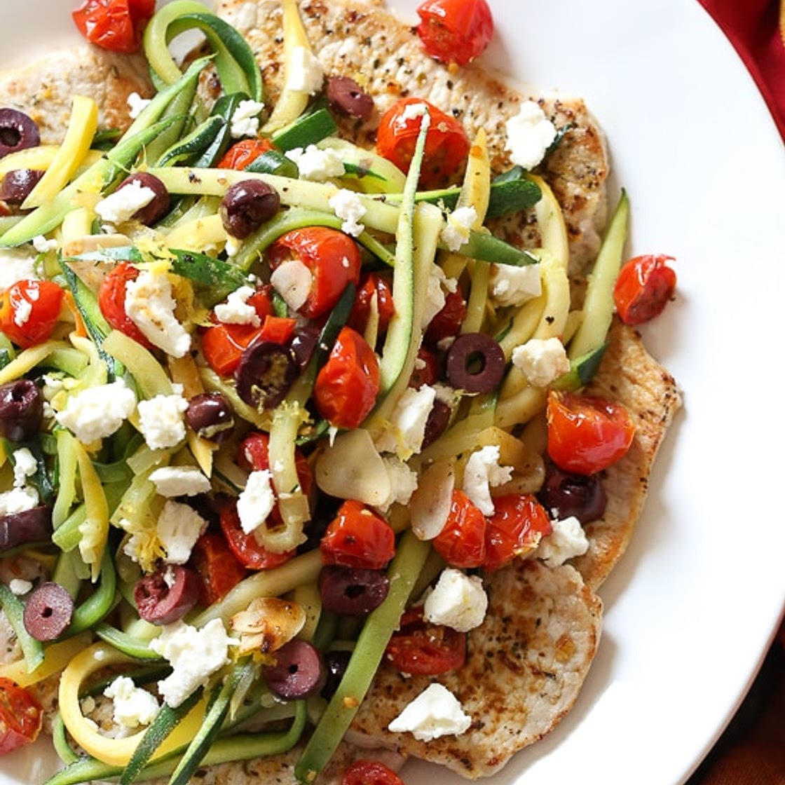 Mediterranean Boneless Pork Chops with Julienned Vegetables