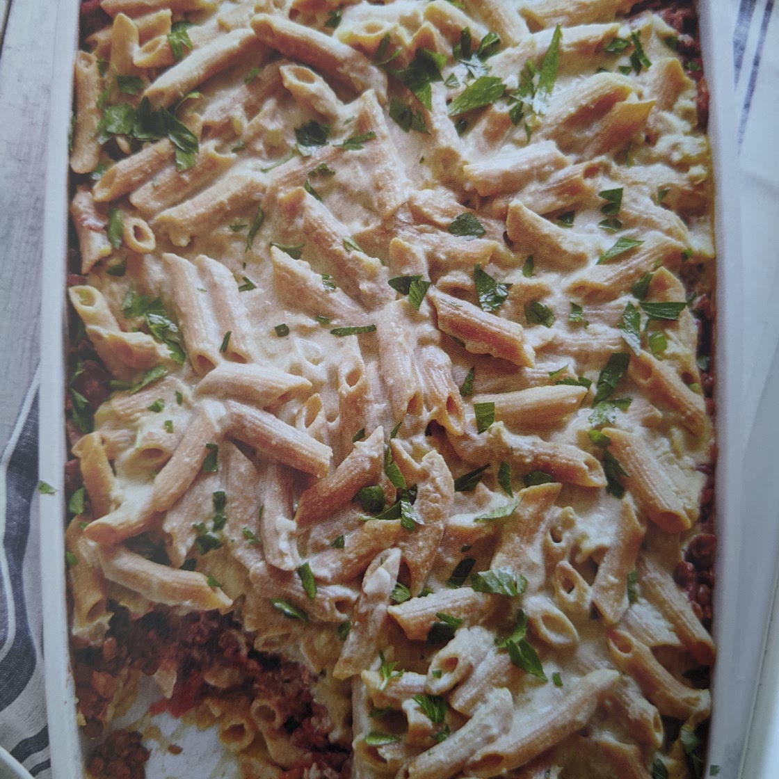 Pastitsio: Greek Pasta with Lentils and Potato Cheese Sauce