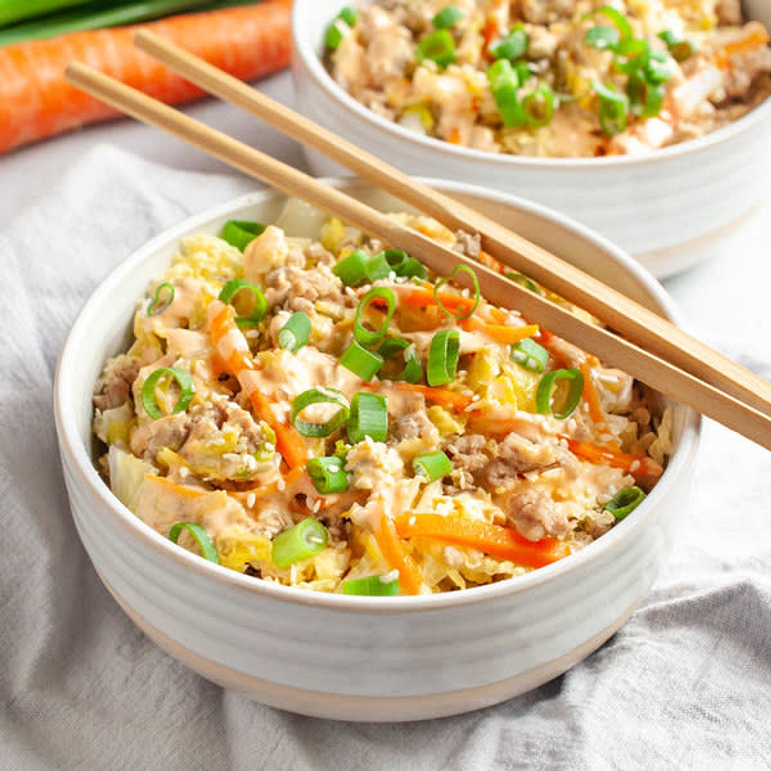 Keto Turkey Egg Roll in a Bowl with Spicy Mayo