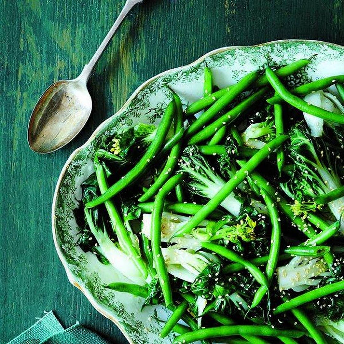 Sesame Green Beans And Bok Choy