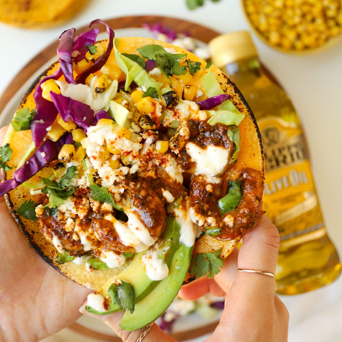 Elote Shrimp Tacos