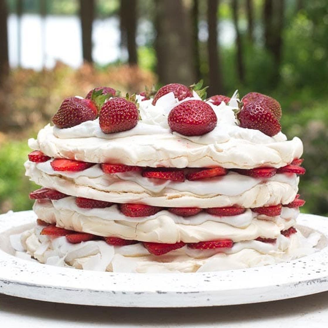 Low FODMAP Strawberry Coconut Meringue Cake