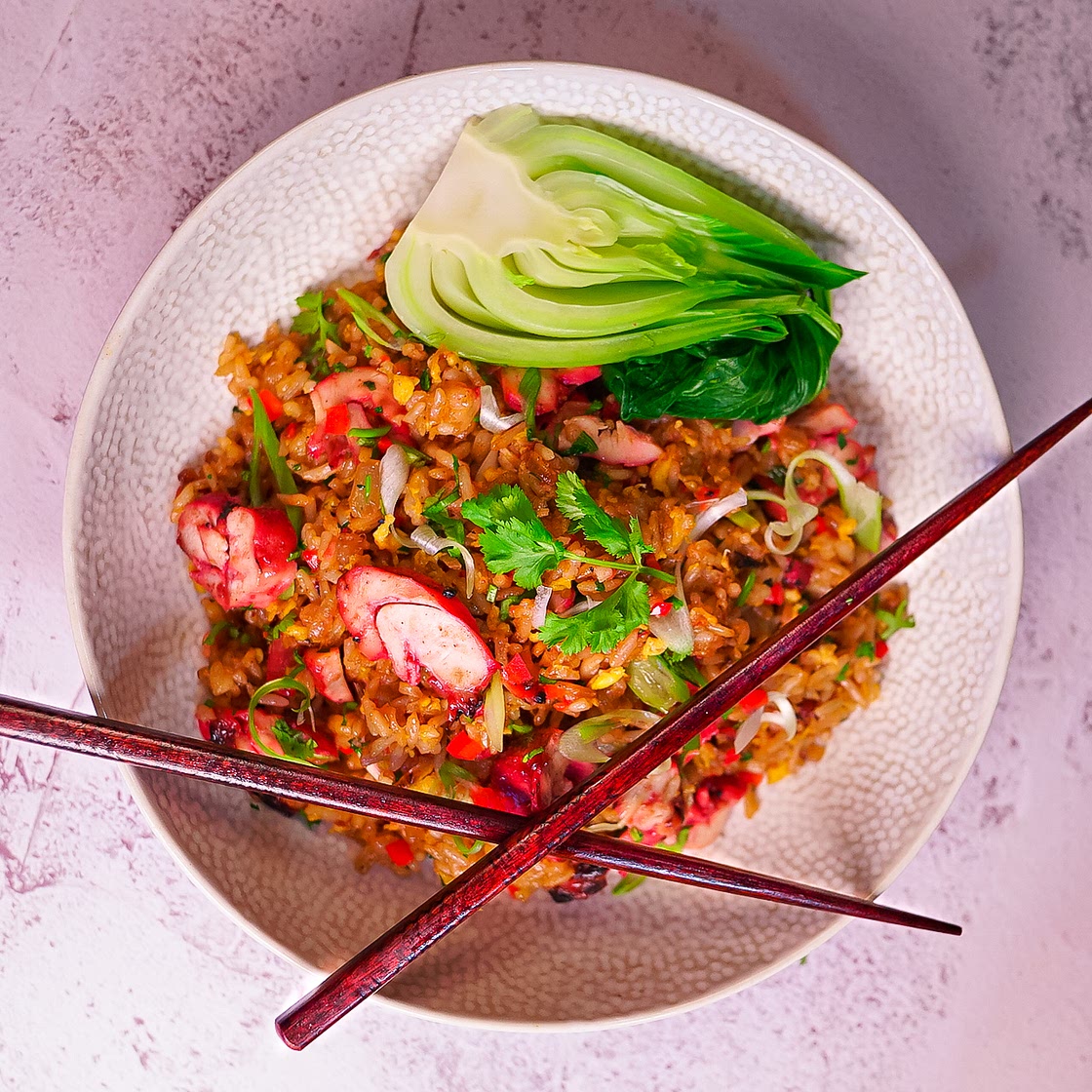 Chinese Char Siu Chicken and Egg Fried Rice with Pac Choi by Pureety