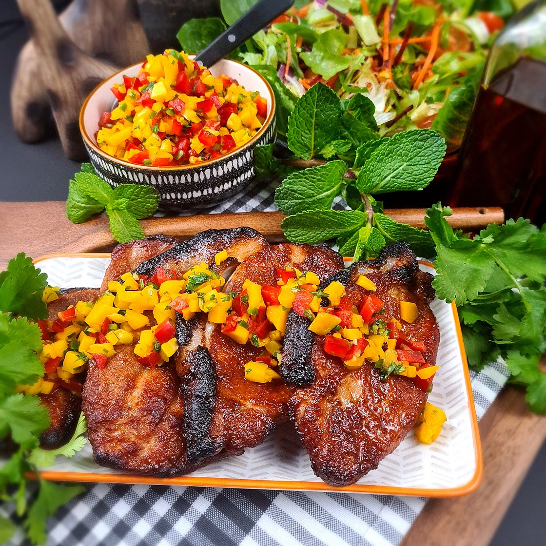 BBQ Grilled Pork Chops with Mango Salsa by Pureety