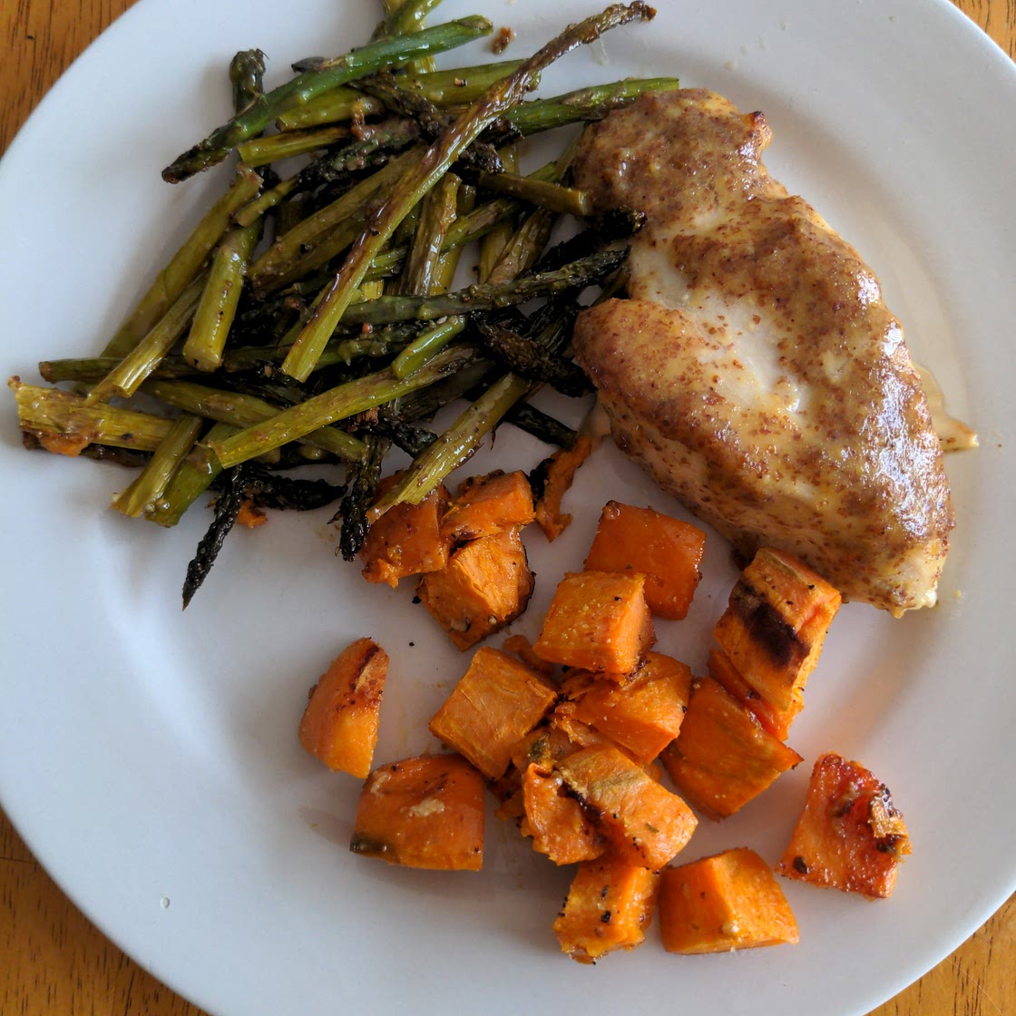 Sheet Pan Honey Mustard Chicken With Sweet Potatoes And Asparagus