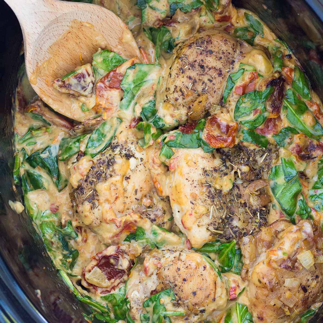 Tuscan Slow Cooker Chicken Thighs