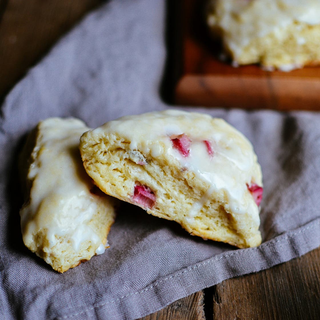 rhubarb scones with lemon glaze — the farmer's daughter | let's bake something
