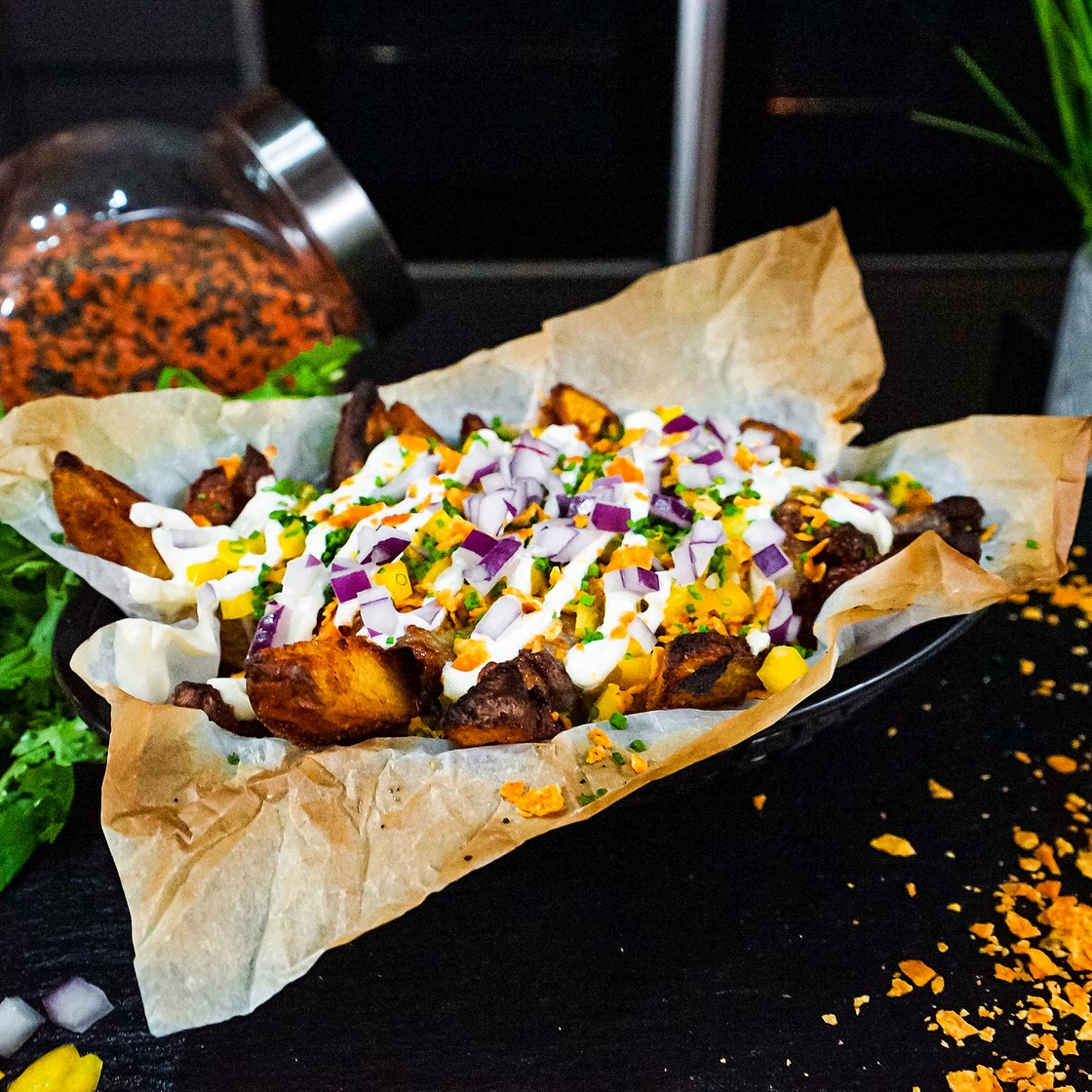 Chilli Brisket - Loaded Cajun Wedges with a Nacho Crumb by Pureety